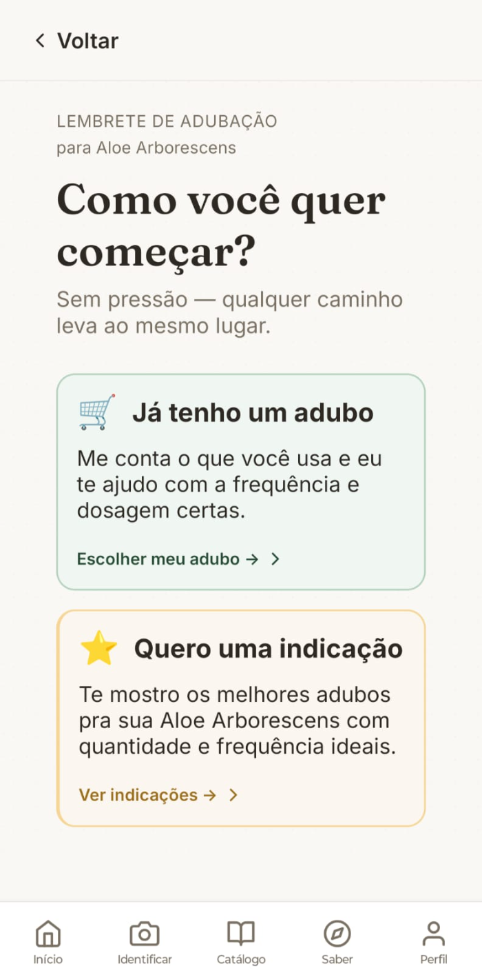 Tela do PomarApp: adubação inteligente