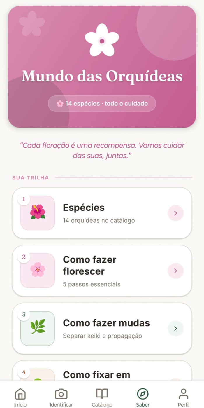 Tela do PomarApp: Mundo das Orquídeas