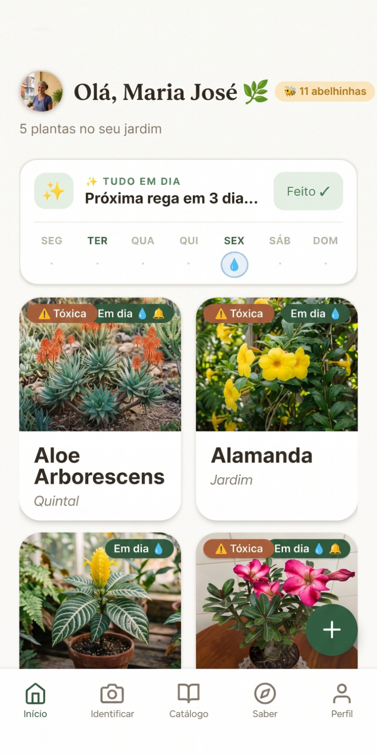 Tela inicial do PomarApp com o jardim de Maria José